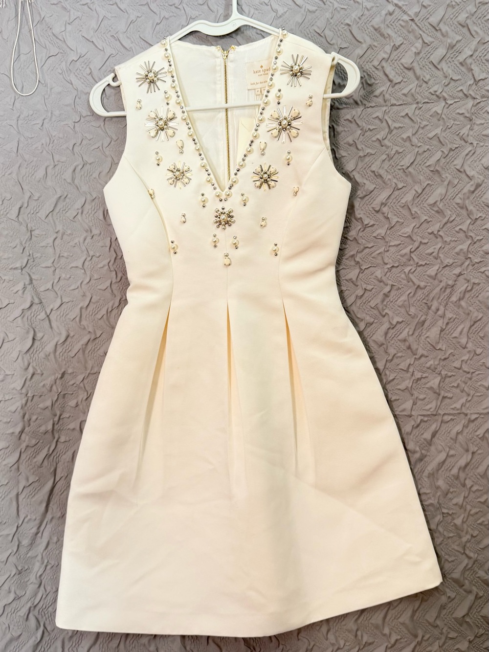 Kate Spade New York Embellished Structured Fit Flare Dress Cream NWT Size 0